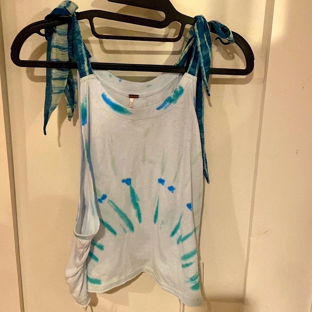 Free People Koa Crop Tank Top Ocean Breeze Combo Blue Tie Dye Size Medium